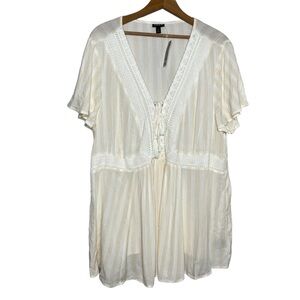 Torrid Cream Striped Lace-Up Peasant Blouse - Size 2X (NWT)